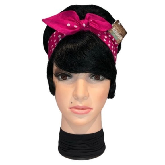 Pink and White Polka Dot Retro Bandana Tie Headband - Picture 3 of 13